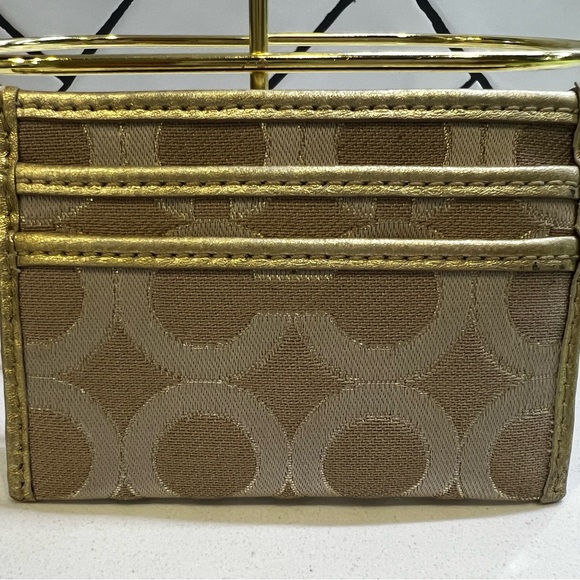 Coach gold slim credit card holder in signature canvas - Picture 2 of 5